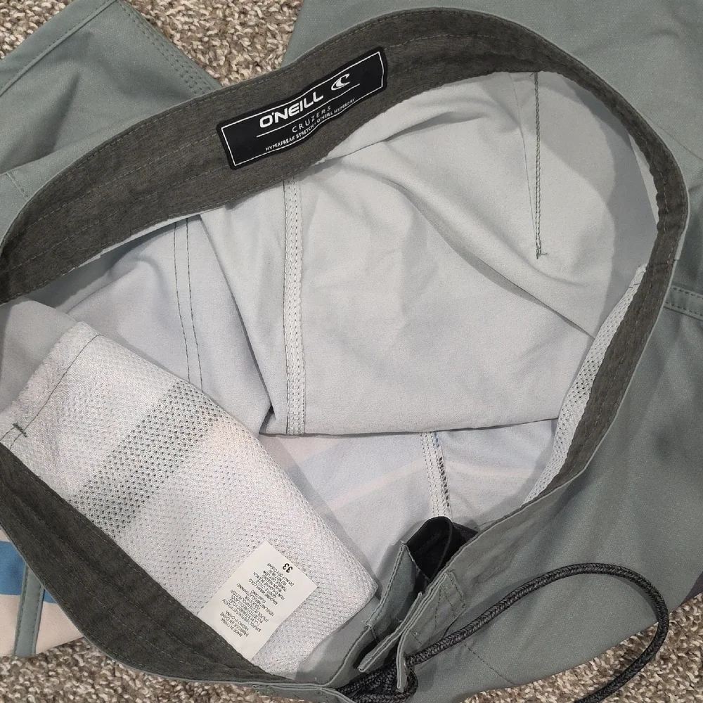 O'Neill Cruzers Sage Green Boardshorts with Grey, Blue & Tan Stripes